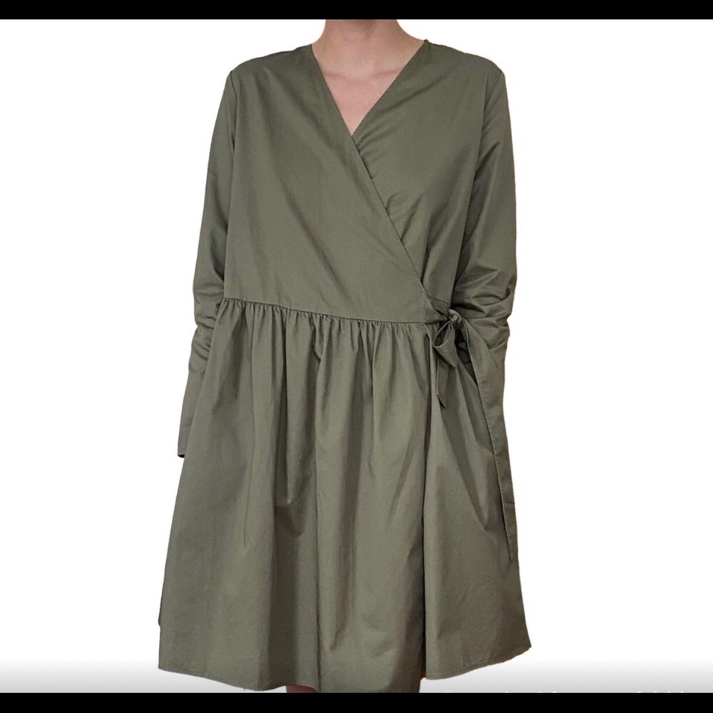 COS NWOT Sage Green Poplin Wrap Dress Sz 6